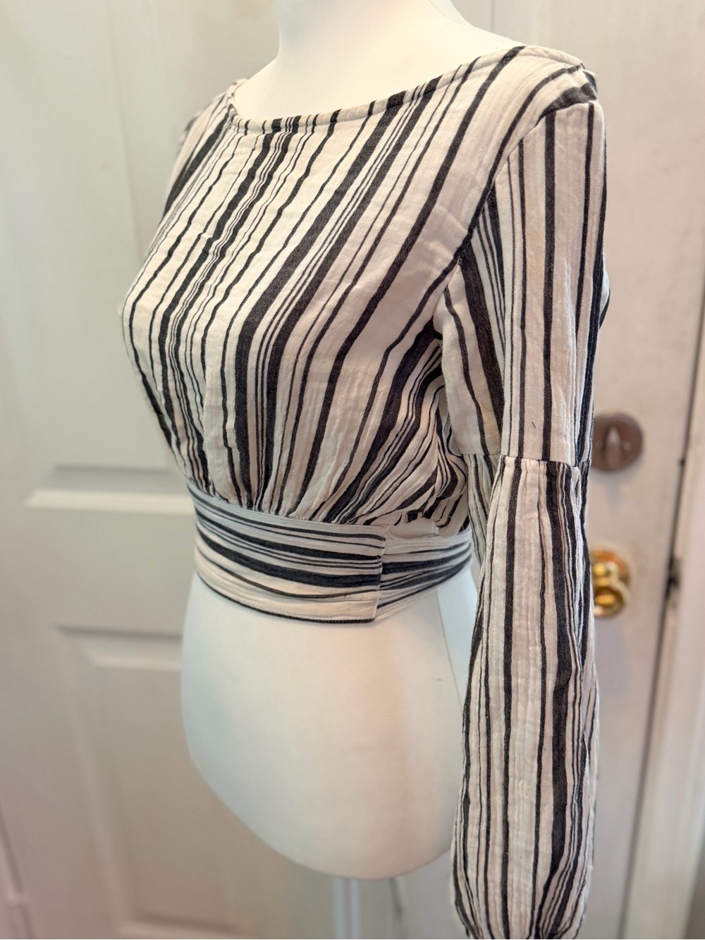 Jen's Pirate Booty Black & Cream Striped Lightweight Blouse - Picture 5 of 8
